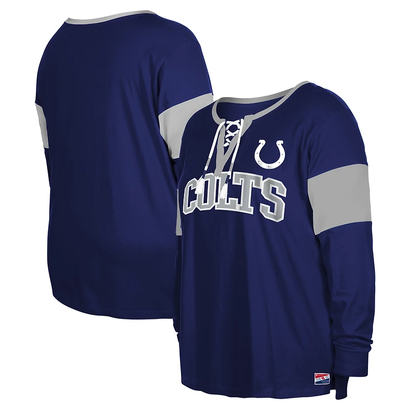 Women's New Era Royal Indianapolis Colts Plus Lace-Up Notch Neck Long Sleeve T-Shirt