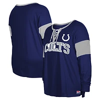 Women's New Era Royal Indianapolis Colts Plus Lace-Up Notch Neck Long Sleeve T-Shirt