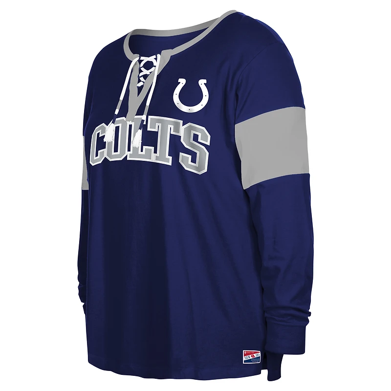 Women's New Era Royal Indianapolis Colts Plus Lace-Up Notch Neck Long Sleeve T-Shirt