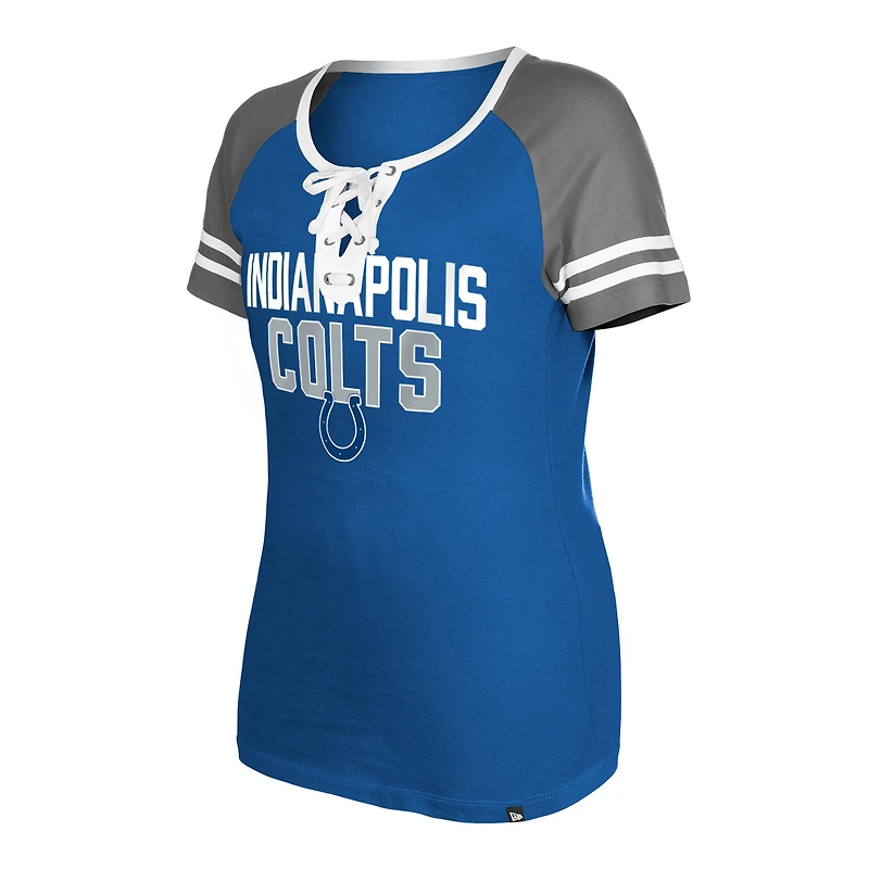 T-shirt à lacets raglan Royal Indianapolis Colts New Era pour femme