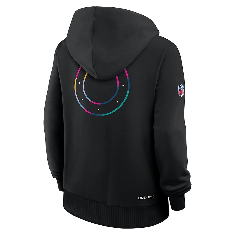 Sweat à capuche Nike noir Indianapolis Colts 2025 NFL Crucial Catch Sideline Standard Issue Dri-FIT pour femme