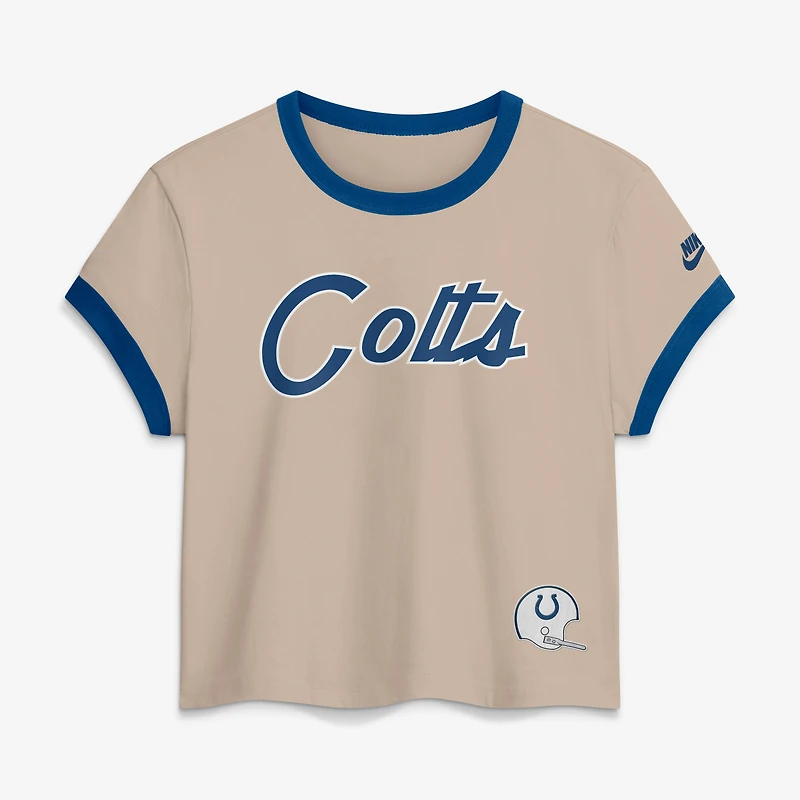 Women's Nike Cream Indianapolis Colts Rewind Ringer Mod Cropped T-Shirt