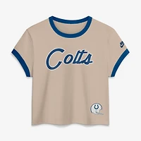 Women's Nike Cream Indianapolis Colts Rewind Ringer Mod Cropped T-Shirt