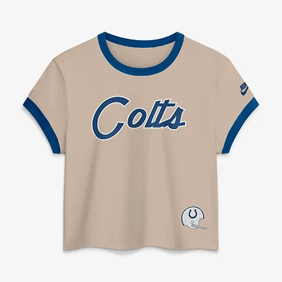 Women's Nike Cream Indianapolis Colts Rewind Ringer Mod Cropped T-Shirt