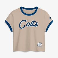 Women's Nike Cream Indianapolis Colts Rewind Ringer Mod Cropped T-Shirt