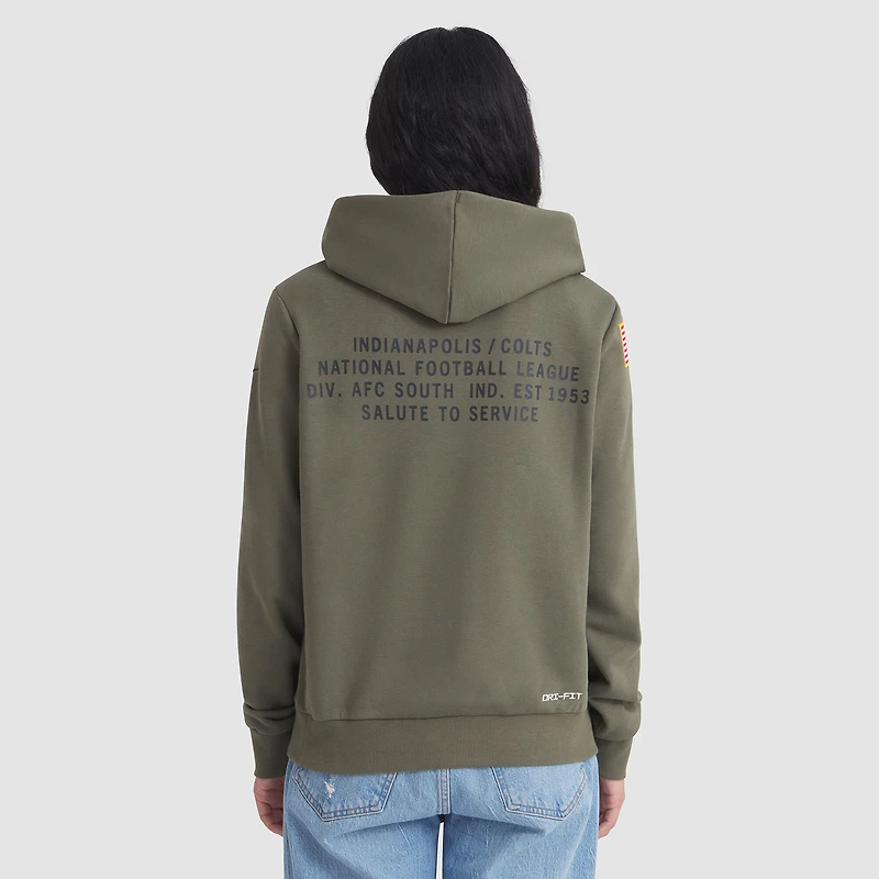 Women's Nike Olive Indianapolis Colts 2025 Salute to Service Sideline Standard Issue Dri-FIT Hoodie