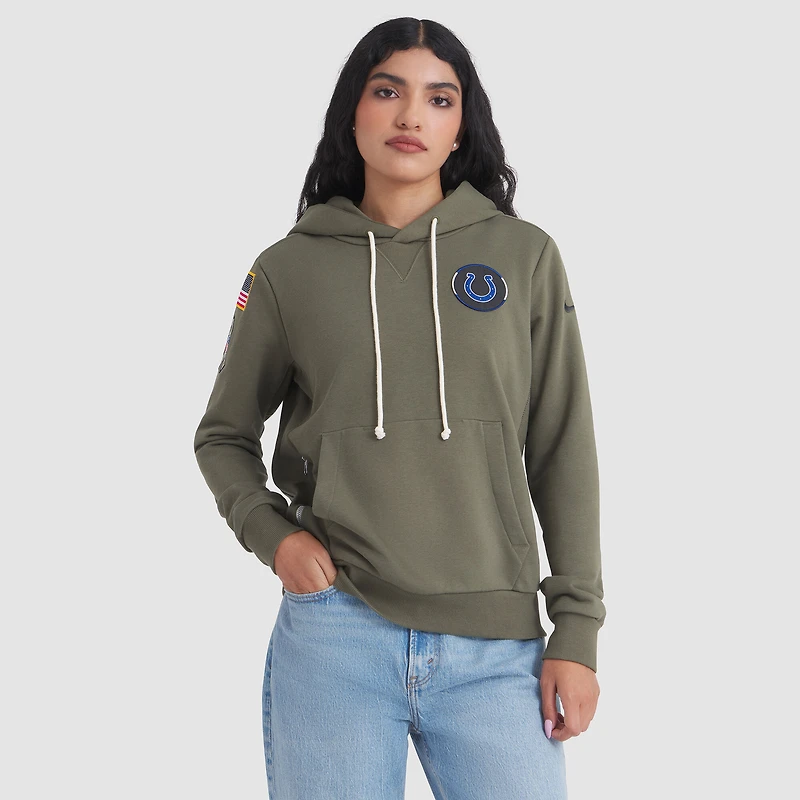 Sweat à capuche Nike Olive Indianapolis Colts 2025 Salute to Service Sideline Standard Issue Dri-FIT pour femme