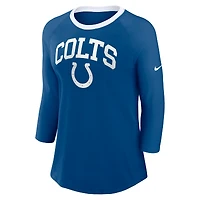 Women's Nike  Royal Indianapolis Colts 3/4 Sleeve Raglan Fashion Top