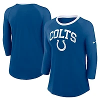 Haut raglan à manches 3/4 pour femme Nike Royal Indianapolis Colts