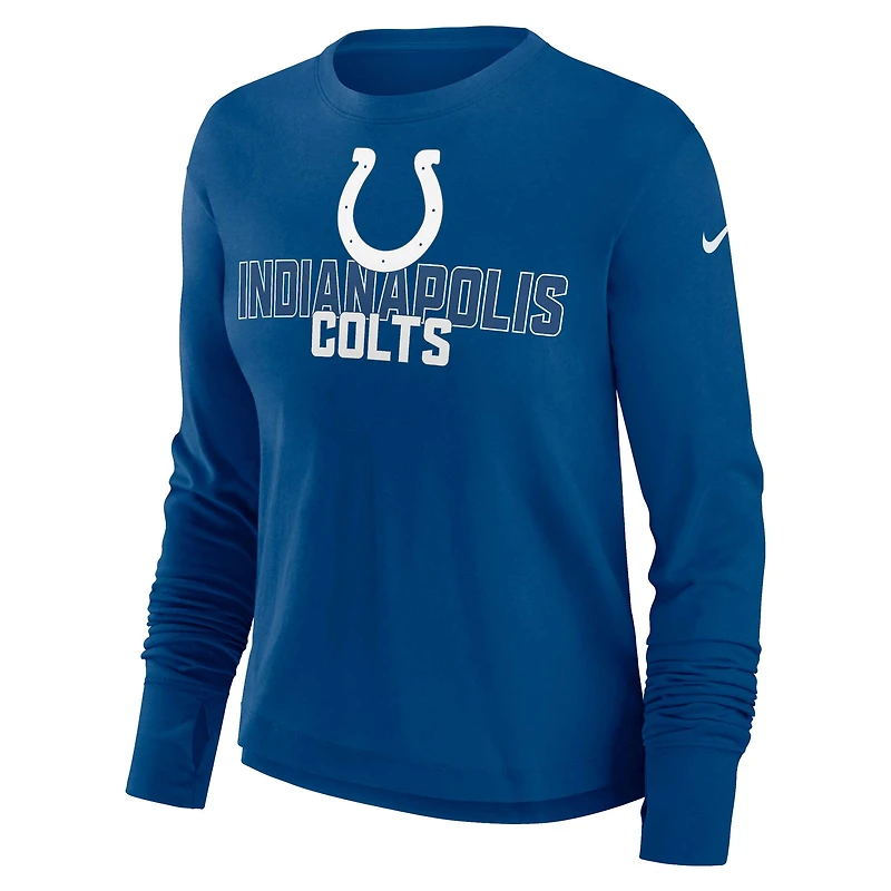 Women's Nike Royal Indianapolis Colts Modest Crop Performance Long Sleeve T-Shirt