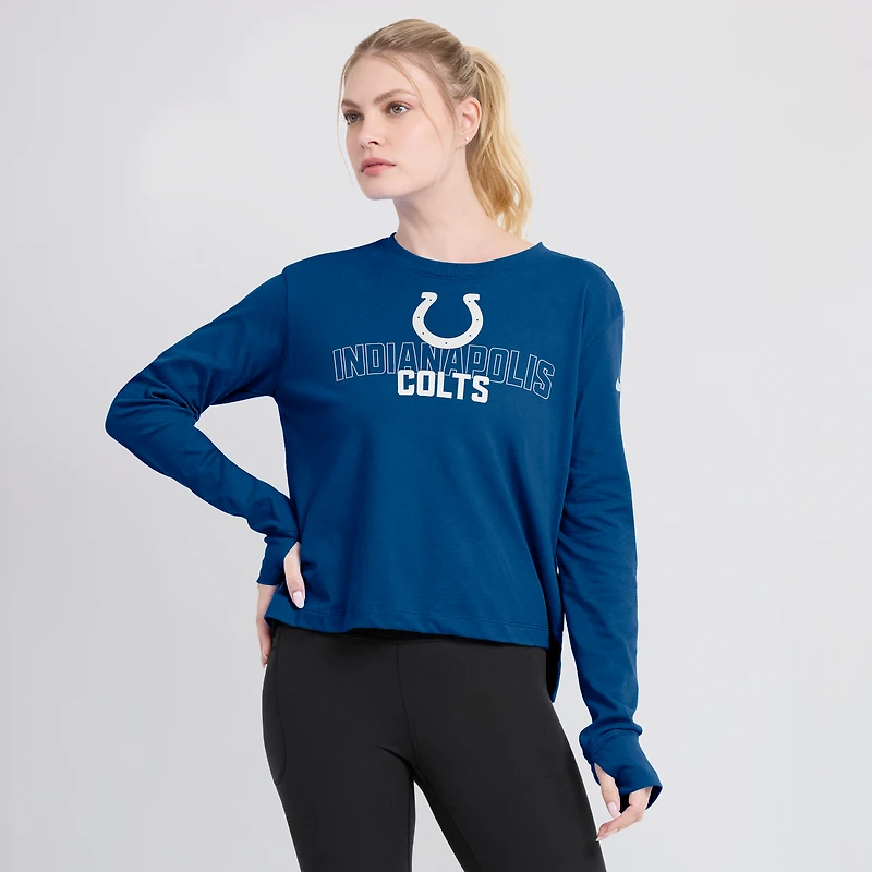 Women's Nike Royal Indianapolis Colts Modest Crop Performance Long Sleeve T-Shirt