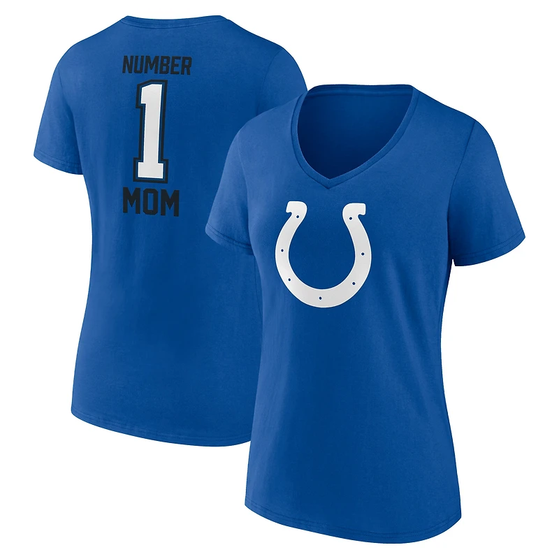 T-shirt col V pour femme Royal Indianapolis Colts Fête des Mères #1 Mom
