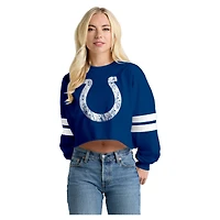 Women's Spirit Jersey  Royal Indianapolis Colts Oversized Cropped Stripe Long Sleeve T-Shirt
