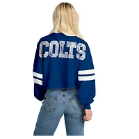 Women's Spirit Jersey  Royal Indianapolis Colts Oversized Cropped Stripe Long Sleeve T-Shirt