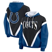 Veste coupe-vent à capuche entièrement zippée et froissée rétro grande taille pour femme WEAR by Erin Andrews, noir/bleu royal, Indianapolis Colts