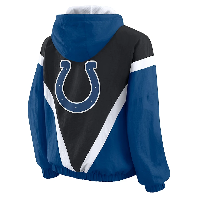 Women's WEAR by Erin Andrews Black/Royal Indianapolis Colts Plus Retro Crinkle Full-Zip Hoodie Windbreaker Jacket