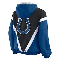 Women's WEAR by Erin Andrews Black/Royal Indianapolis Colts Plus Retro Crinkle Full-Zip Hoodie Windbreaker Jacket