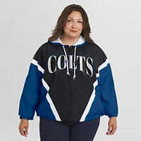 Women's WEAR by Erin Andrews Black/Royal Indianapolis Colts Plus Retro Crinkle Full-Zip Hoodie Windbreaker Jacket