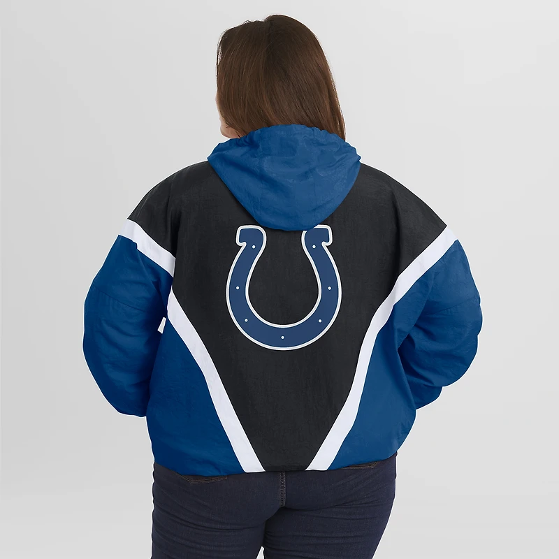 Women's WEAR by Erin Andrews Black/Royal Indianapolis Colts Plus Retro Crinkle Full-Zip Hoodie Windbreaker Jacket