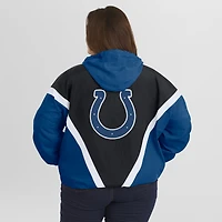 Women's WEAR by Erin Andrews Black/Royal Indianapolis Colts Plus Retro Crinkle Full-Zip Hoodie Windbreaker Jacket