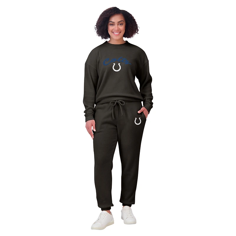 Ensemble de détente pour femme WEAR by Erin Andrews en tricot tri-blend à manches longues et pantalon couleur crème Indianapolis Colts grande taille