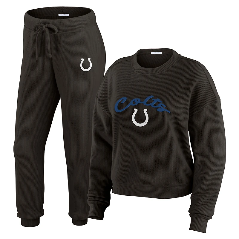 Women's WEAR by Erin Andrews Cream Indianapolis Colts Plus Knitted Tri-Blend Long Sleeve T-Shirt & Pants Lounge Set