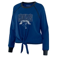 Haut à manches longues noué sur le devant pour femme WEAR by Erin Andrews Royal/Black Indianapolis Colts grande taille