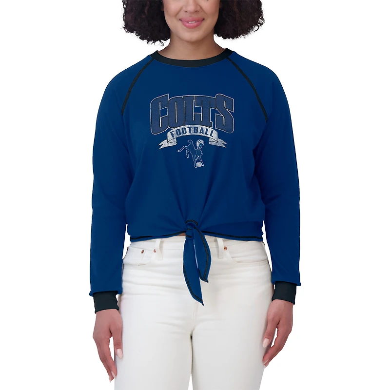 Women's WEAR by Erin Andrews Royal/Black Indianapolis Colts Plus Tie-Front Long Sleeve Top