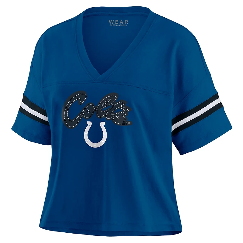 Women's WEAR by Erin Andrews Royal/White Indianapolis Colts Plus Color Block Boxy T-Shirt