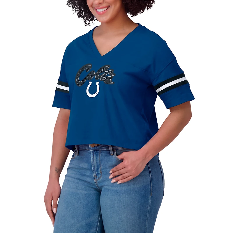 Women's WEAR by Erin Andrews Royal/White Indianapolis Colts Plus Color Block Boxy T-Shirt
