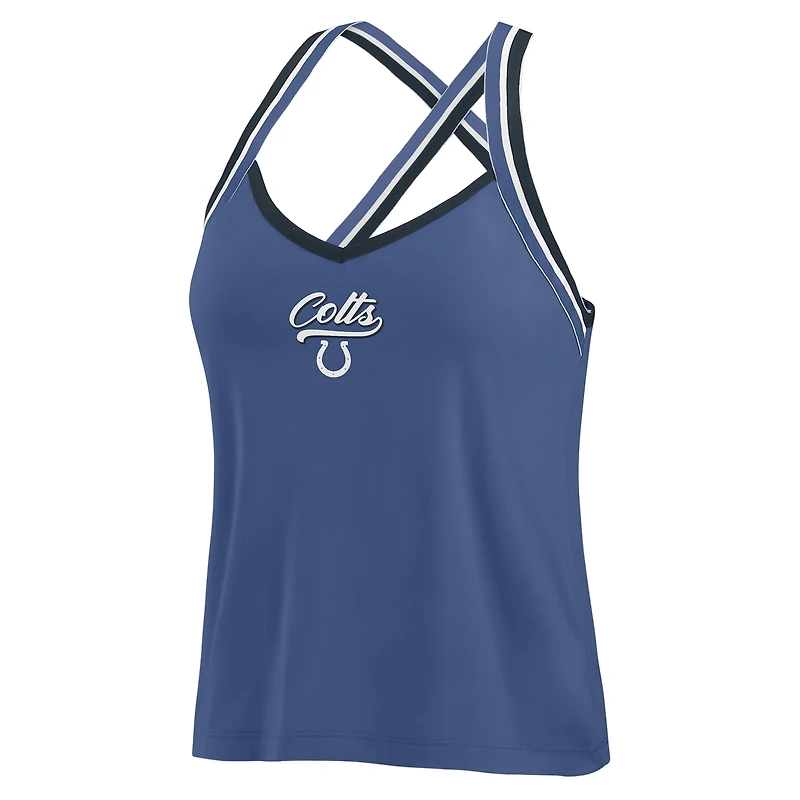 Women's WEAR by Erin Andrews Royal Indianapolis Colts Cross Strap Tri-Blend Tank Top