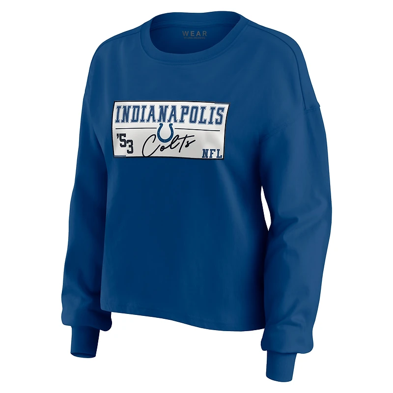 Women's WEAR by Erin Andrews Royal Indianapolis Colts Heavy Rugby Jersey Long Sleeve T-Shirt & Shorts Lounge Set