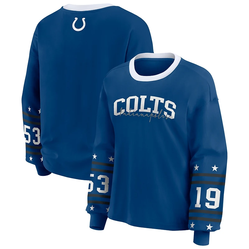 T-shirt de sport à manches longues Royal Indianapolis Colts pour femme WEAR by Erin Andrews