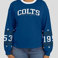 T-shirt de sport à manches longues Royal Indianapolis Colts pour femme WEAR by Erin Andrews