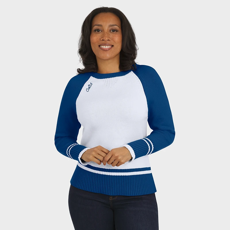 Women's WEAR by Erin Andrews White/Royal Indianapolis Colts Colorblock Raglan Sweater