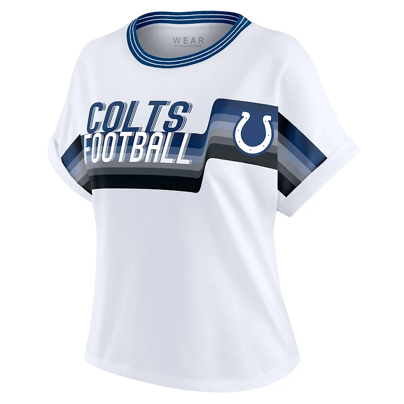 T-shirt court à rayures centrales blanc pour femme WEAR by Erin Andrews des Indianapolis Colts
