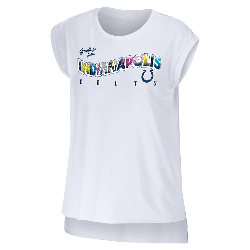 Women's WEAR by Erin Andrews White Indianapolis Colts Greetings From Muscle T-Shirt