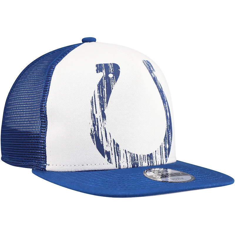 Youth New Era White/Royal Indianapolis Colts Distressed 9FIFTY A-Frame Snapback Hat
