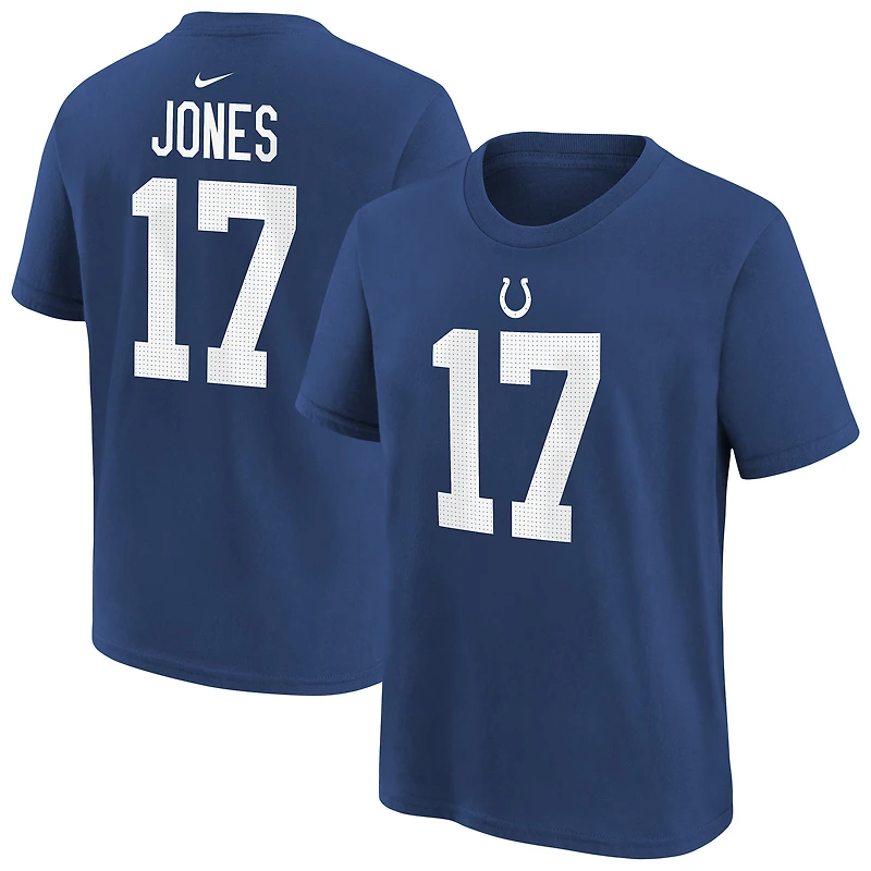 T-shirt Nike pour enfant Daniel Jones Royal Indianapolis Colts, nom et numéro du joueur