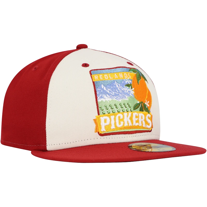 Casquette ajustée 59FIFTY New Era pour hommes, Inland Empire 66ers Theme Night Redlands Pickers, blanc/rouge