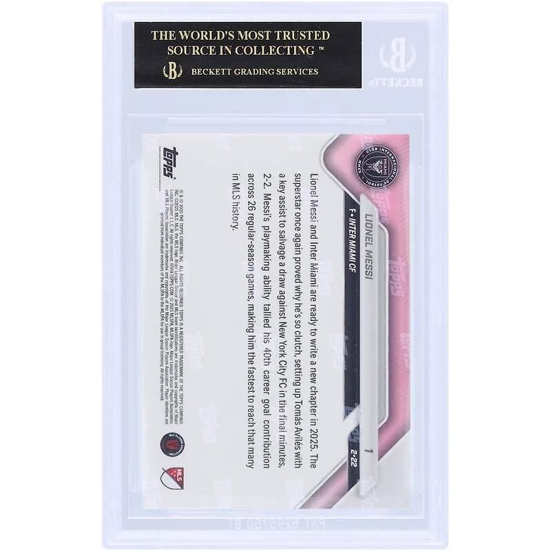 Lionel Messi Inter Miami CF 2025 Topps maintenant le joueur de MLS le plus rapide à contribuer à 40 buts Black Label #1 BGS Authenticated 10 Card - 10,10,10,10 Subgrades