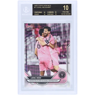 Lionel Messi Inter Miami CF 2025 Topps maintenant le joueur de MLS le plus rapide à contribuer à 40 buts Black Label #1 BGS Authenticated 10 Card - 10,10,10,10 Subgrades