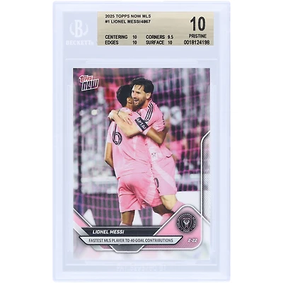 Lionel Messi Inter Miami CF 2025 Topps maintenant le joueur de MLS le plus rapide à contribuer à 40 buts #1 BGS Authenticated 10 Card - 10,9.5,10,10 Subgrades