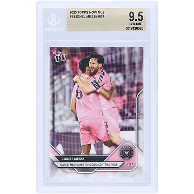 Lionel Messi Inter Miami CF 2025 Topps maintenant le joueur de MLS le plus rapide à atteindre 40 contributions de buts #1 BGS Authenticated 9.5 Card