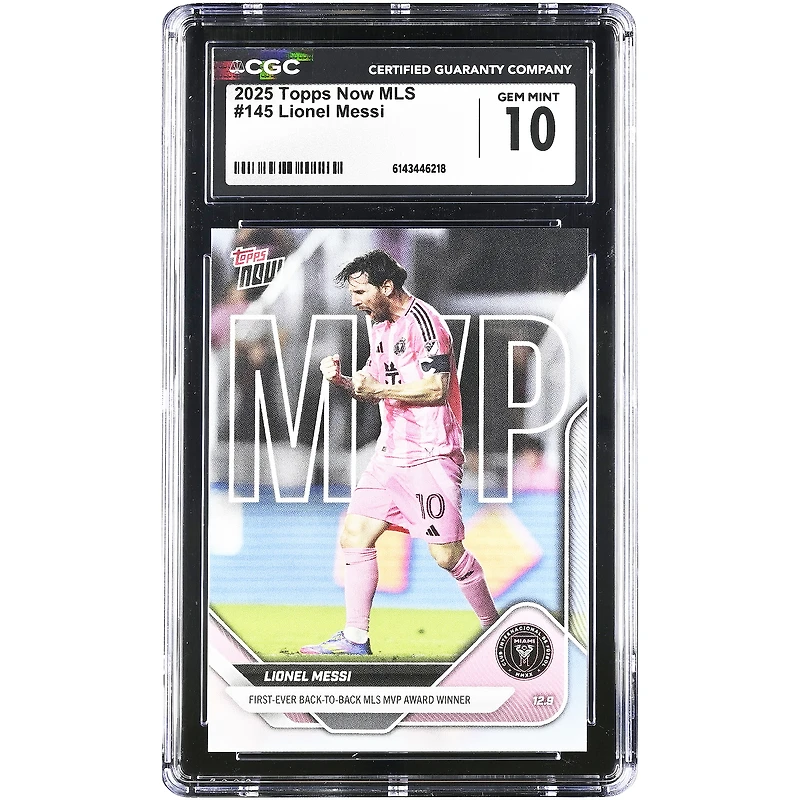 Lionel Messi Inter Miami CF 2025 Topps Now MLS First-Ever Back-to-Back MLS MVP Award Winner #145 CGC Authenticated 10 Card