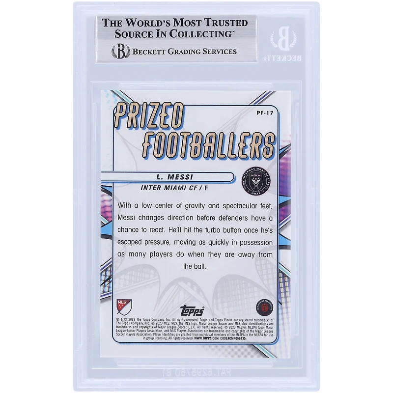 Lionel Messi Inter Miami CF Autographed 2023 Topps Finest MLS Prized Footballers #PF-17 BAS Authenticated Card