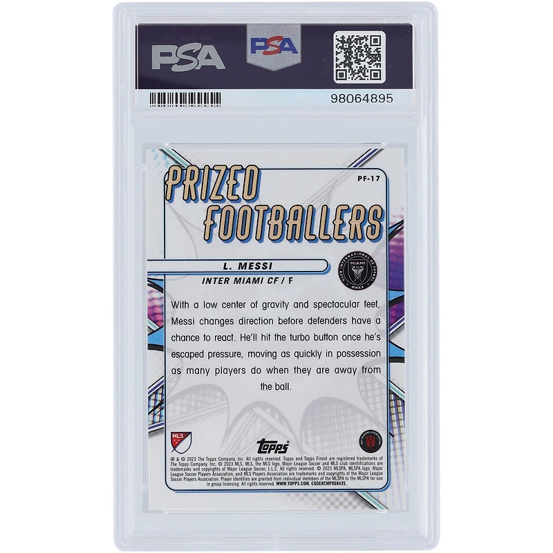 Lionel Messi Inter Miami CF Autographed 2023 Topps Finest MLS Prized Footballers #PF-17 PSA Authenticated 9/10 Card