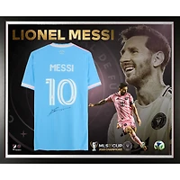 Lionel Messi Inter Miami CF Autographed Framed 2025 MLS Cup Champions Alternate Blue adidas Jersey Collage