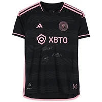 Maillot adidas authentique noir dédicacé par Lionel Messi, Luis Suarez et Sergio Busquets de l'Inter Miami CF 2023 - Signature sur le devant