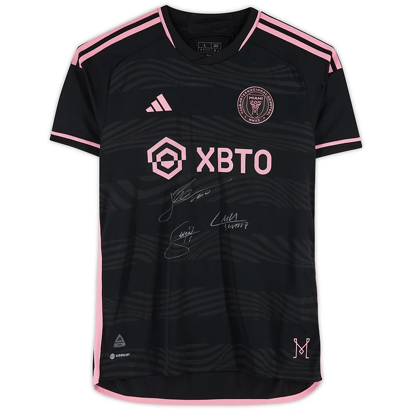 Maillot adidas authentique noir dédicacé par Lionel Messi, Luis Suarez et Sergio Busquets de l'Inter Miami CF 2023 - Signature sur le devant